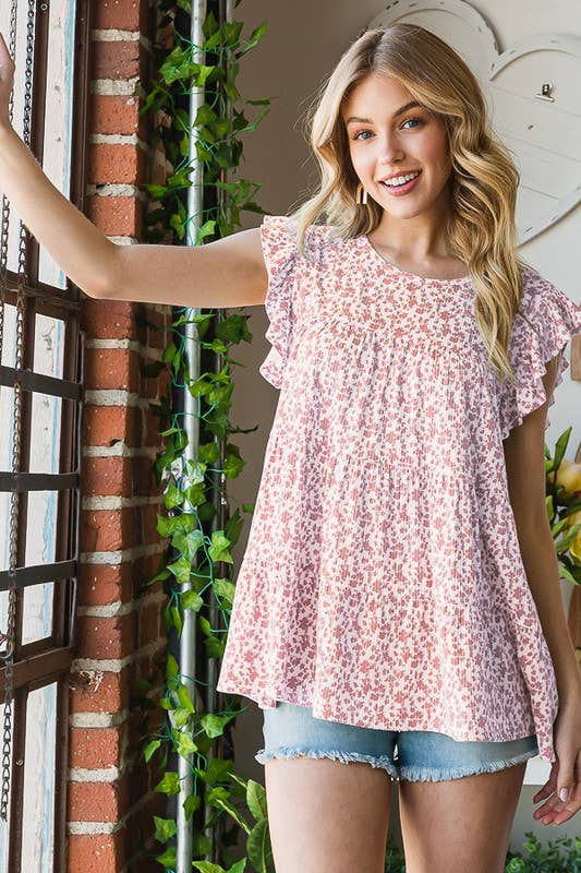 Floral tiered top - Mauve