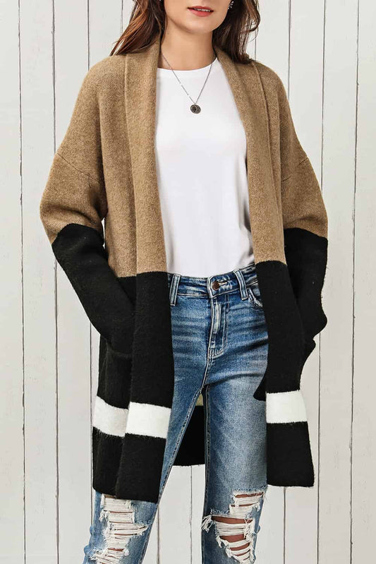Brown, Black and White Pocketed Cardigan