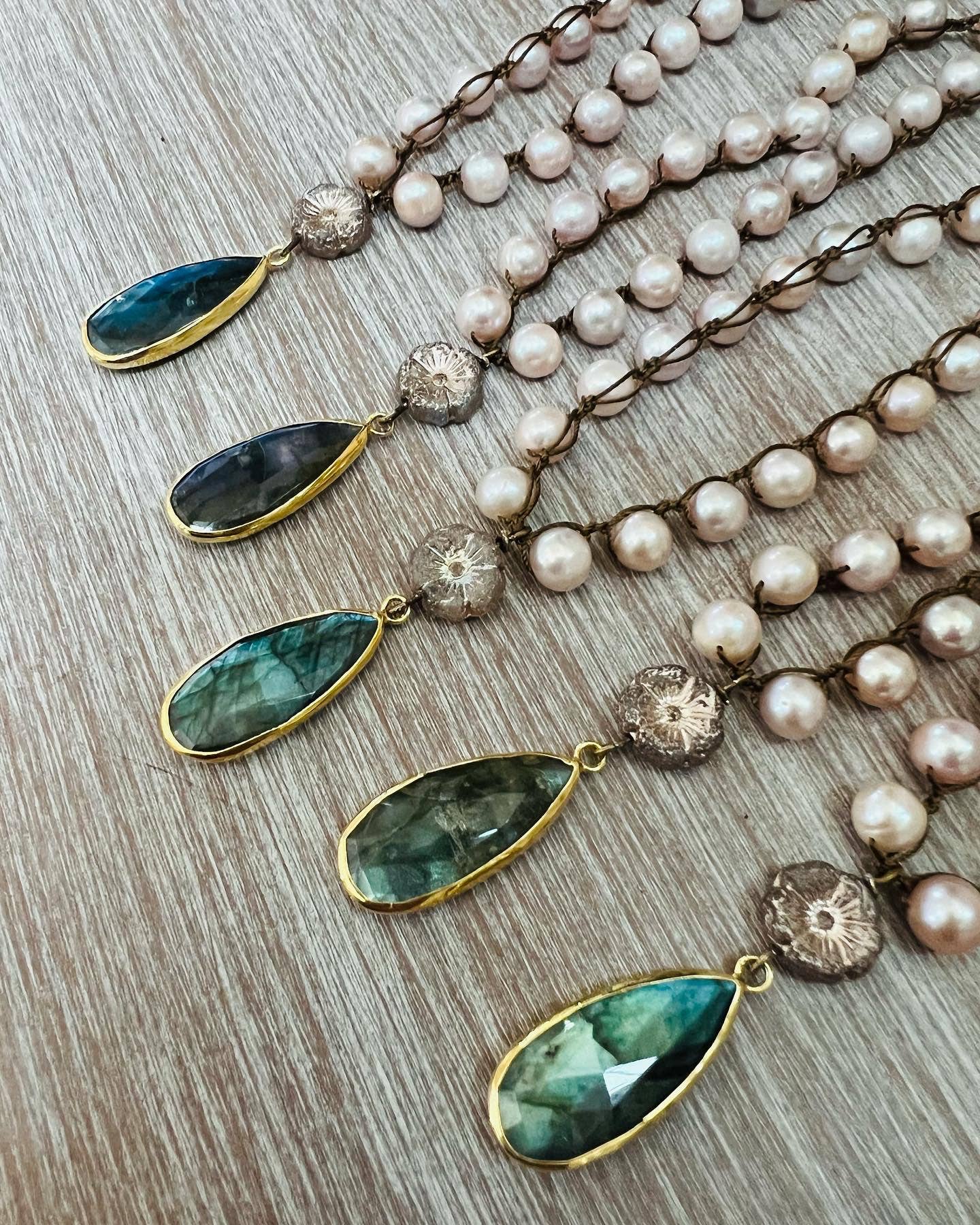 Freshwater Pearl and Labradorite Drop Necklace