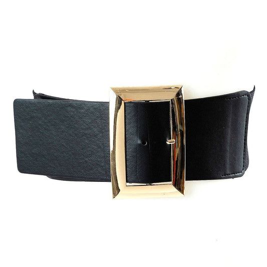 Oversized Gold Tone Rectangle PU Stretch Belt