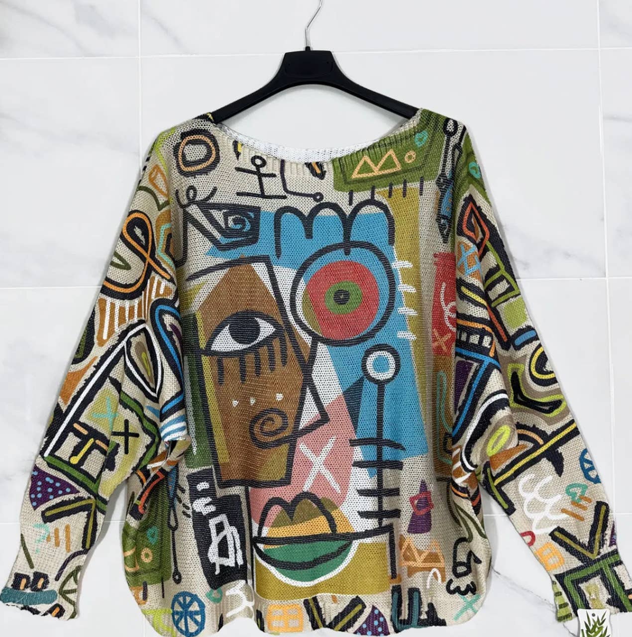 Green Picasso Style Printed Sweater