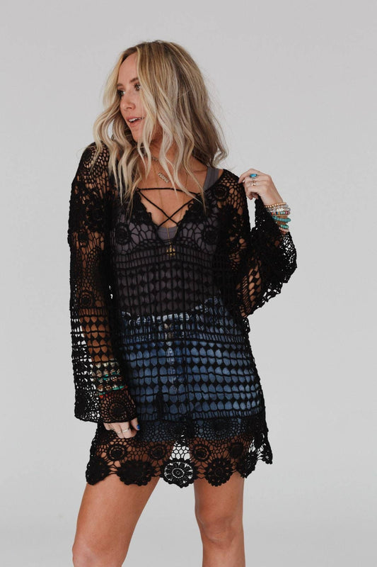 St Barths Crochet Tunic - Black