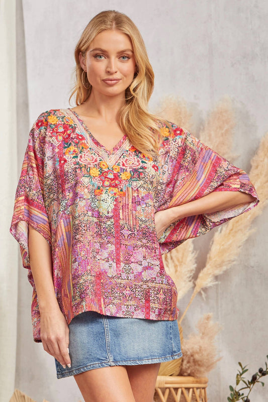 V Neck Embroidered Top