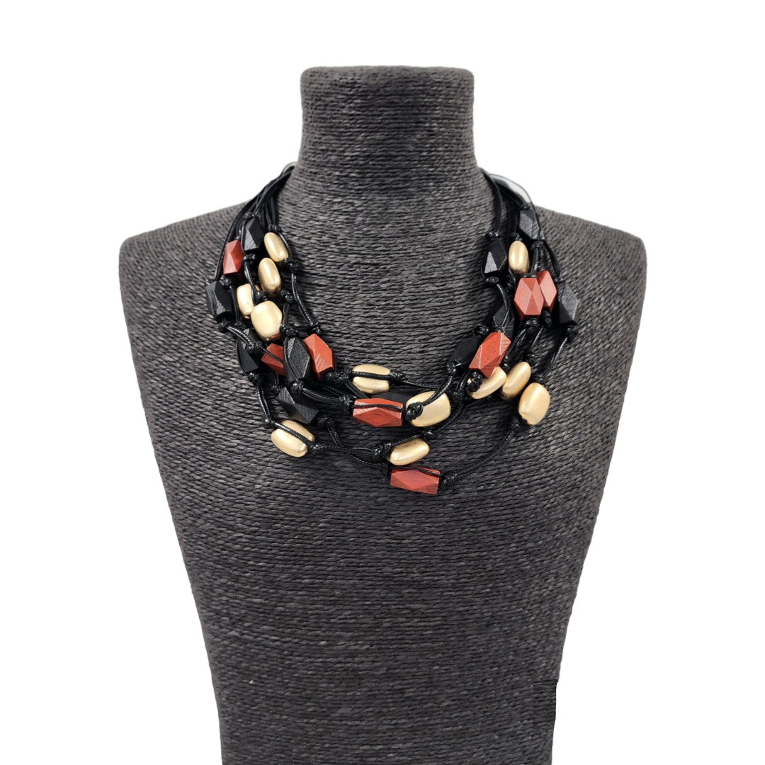 Red & Gold Multi Strand Necklace