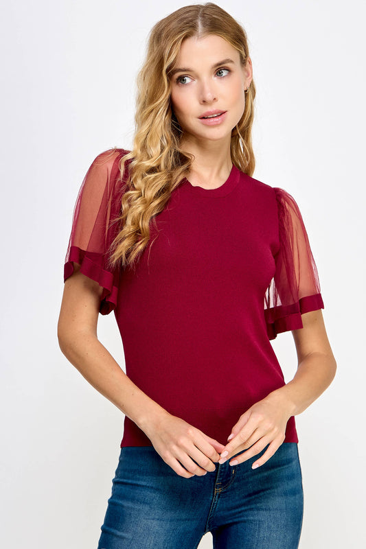 SHORT SLEEVE MIX MEDIA TOP