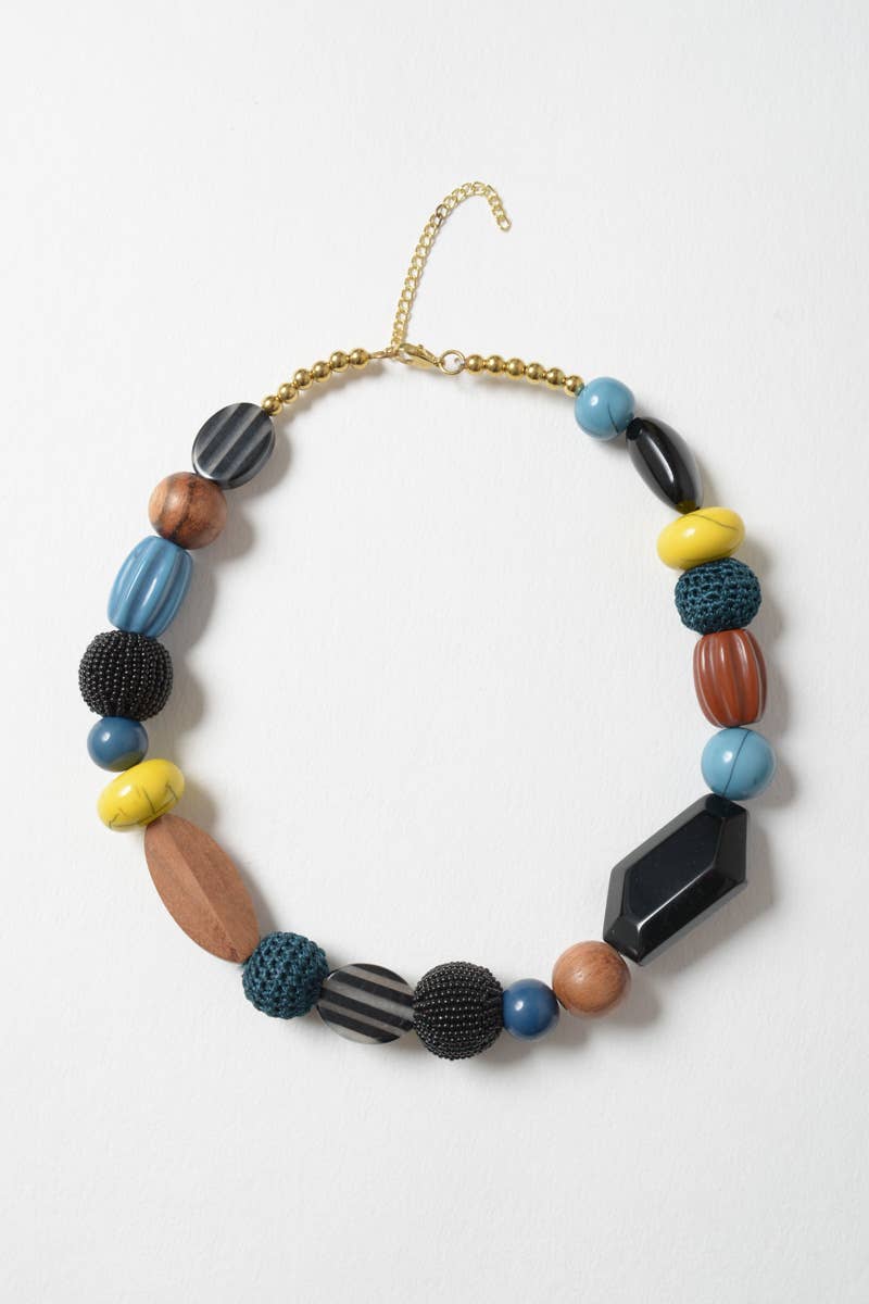 Chunky Wood Bead  Statement Necklace