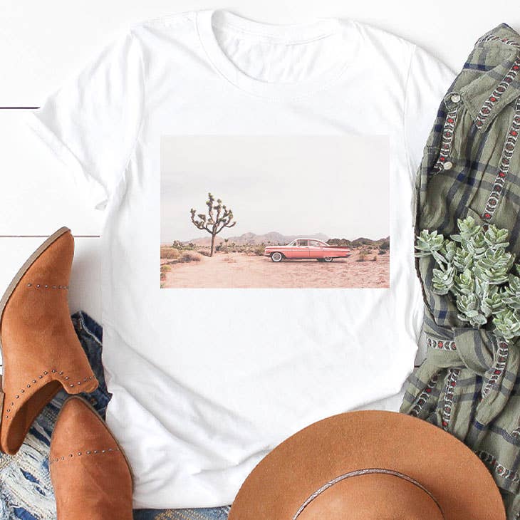 Western Desert Car Scene Summer Travel Graphic Tee