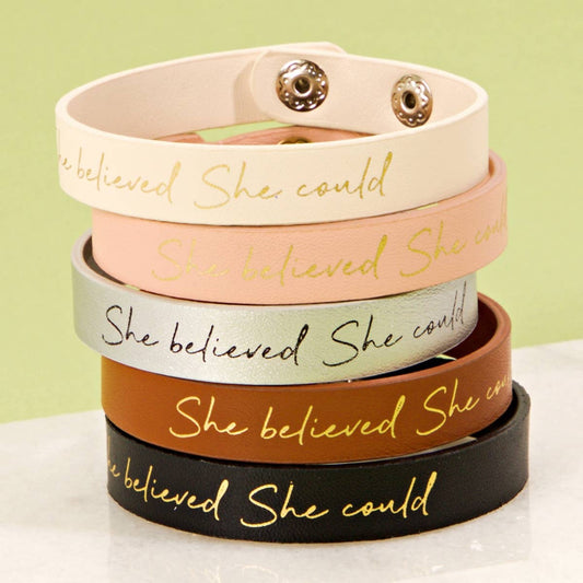 She Believed She Could Leather Bracelet