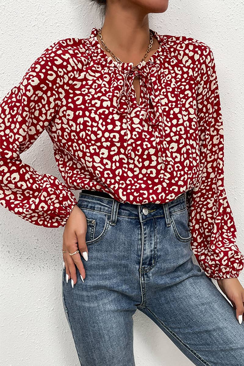 TIED NECK PRINTED CASUAL TOP