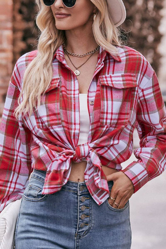 WOMEN PLAID BUTTON UP SHIRT