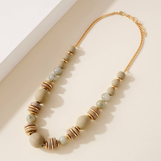 Chunky Wood Stone Bead Necklace