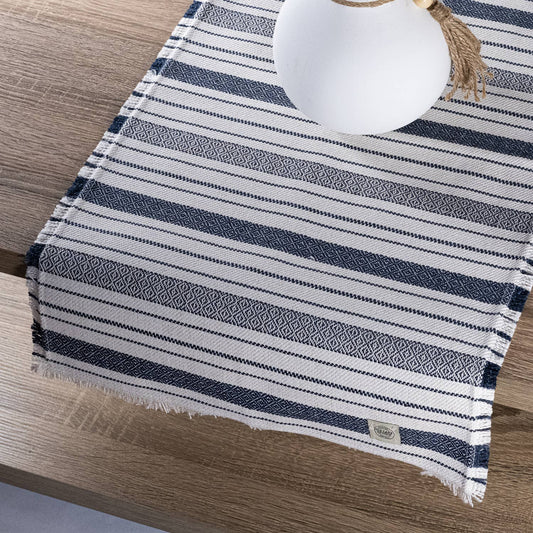 Blue stripe tablerunner pattern country farmhouse horizontal