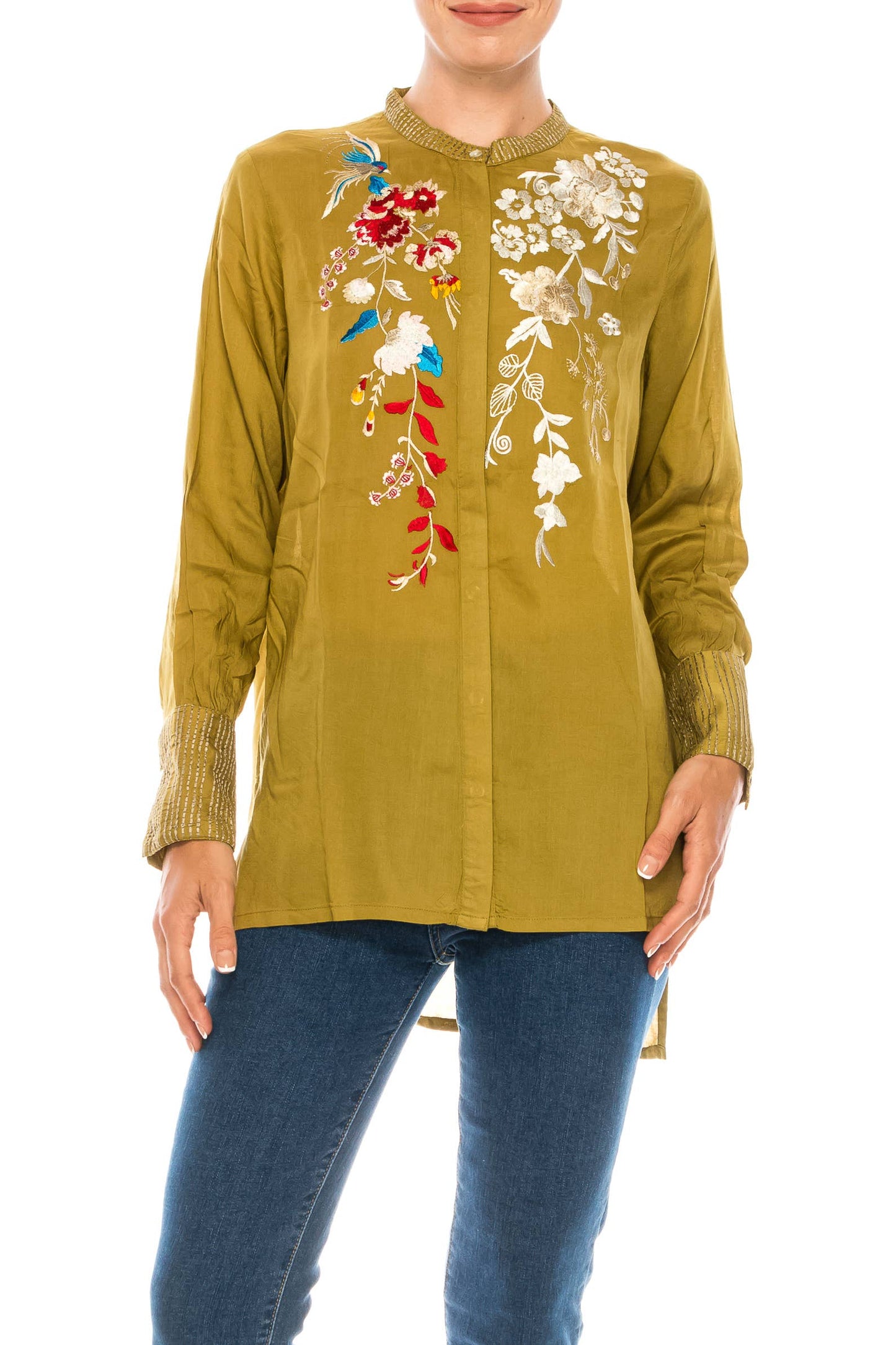 Button-down Boho Top with Embroidery